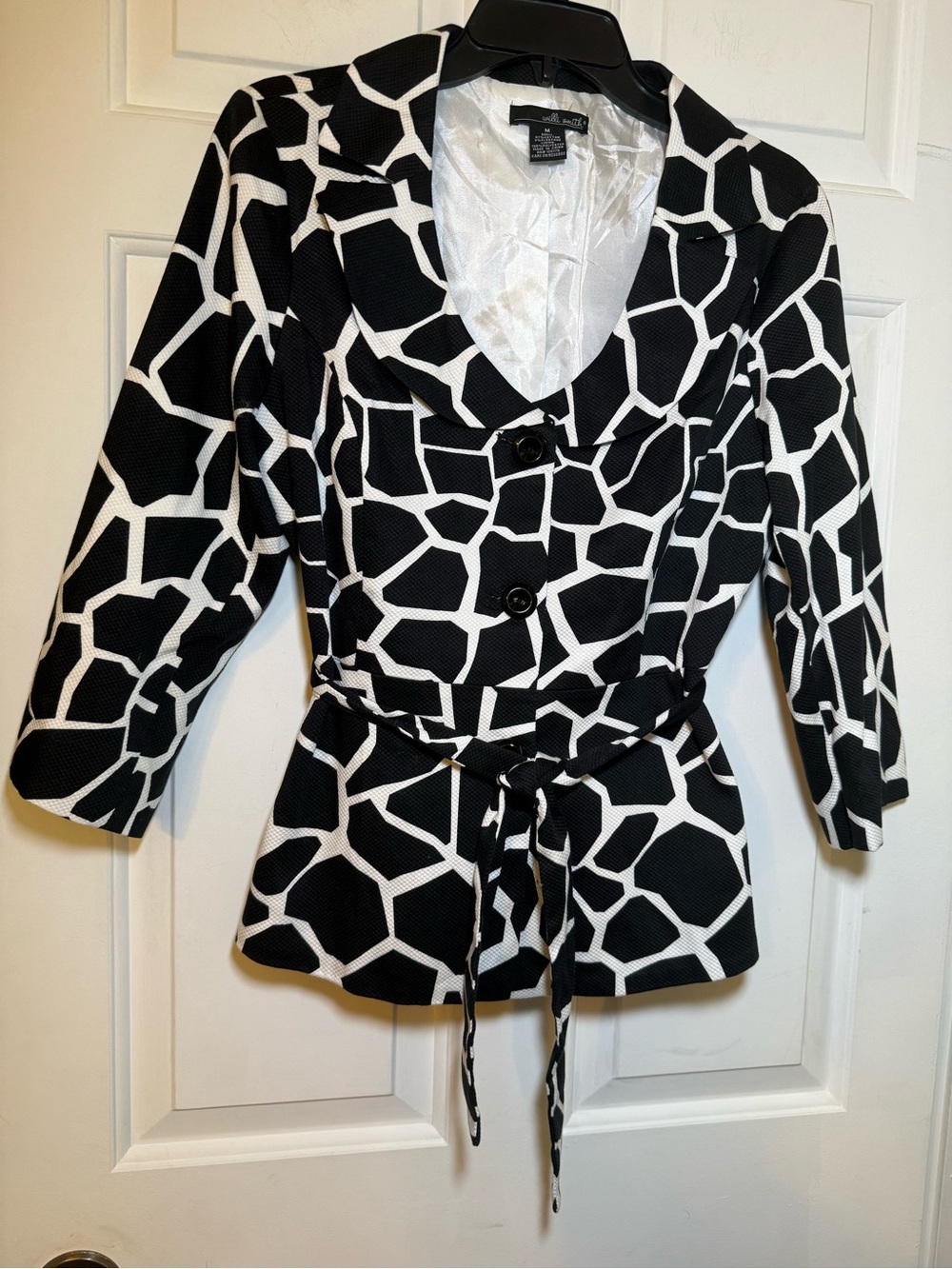 Willi Smith Giraffe Pattern Peplum Button Blazer Jacket MEDIUM Belted Workwear